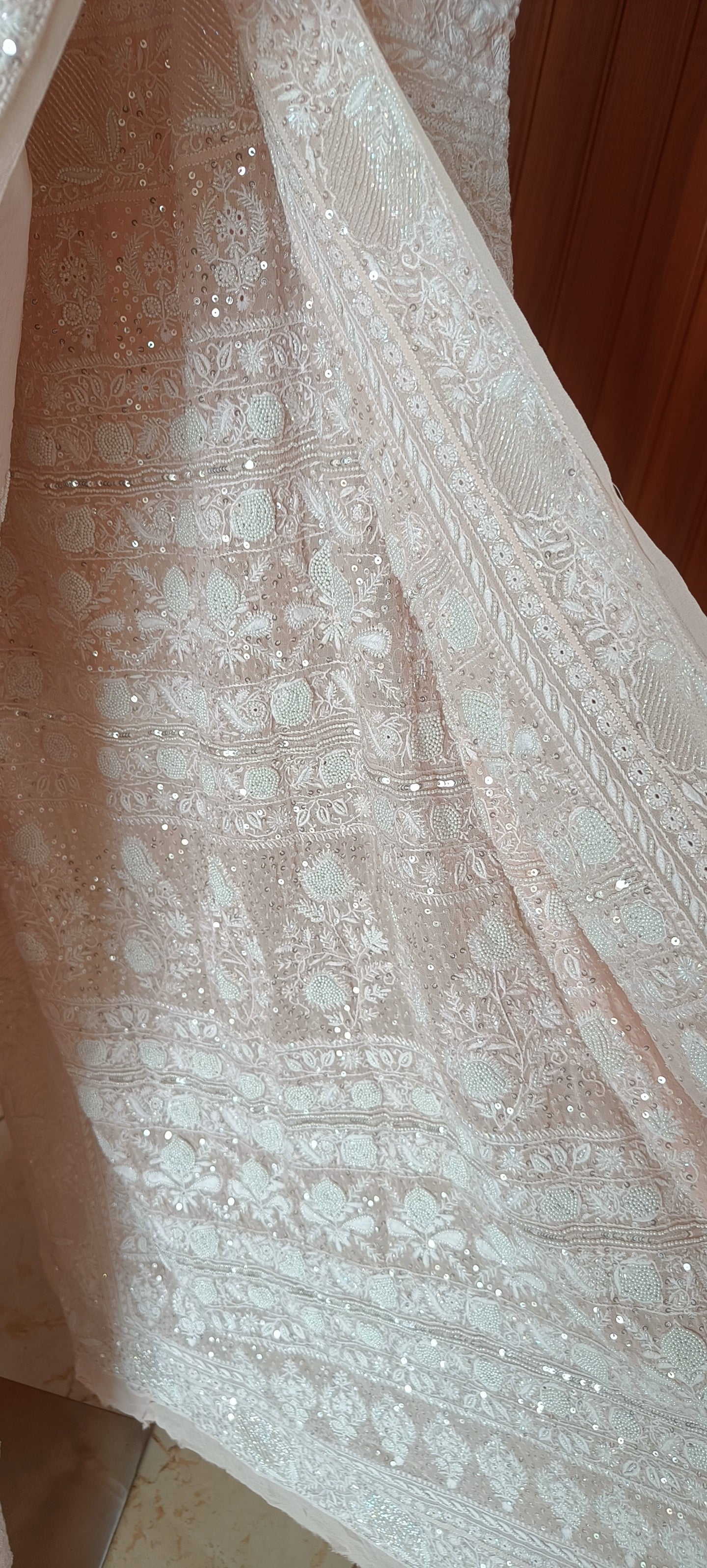 Ruhani Soft Peach 2 and 3 taar Chikankari Masterpiece Saree
